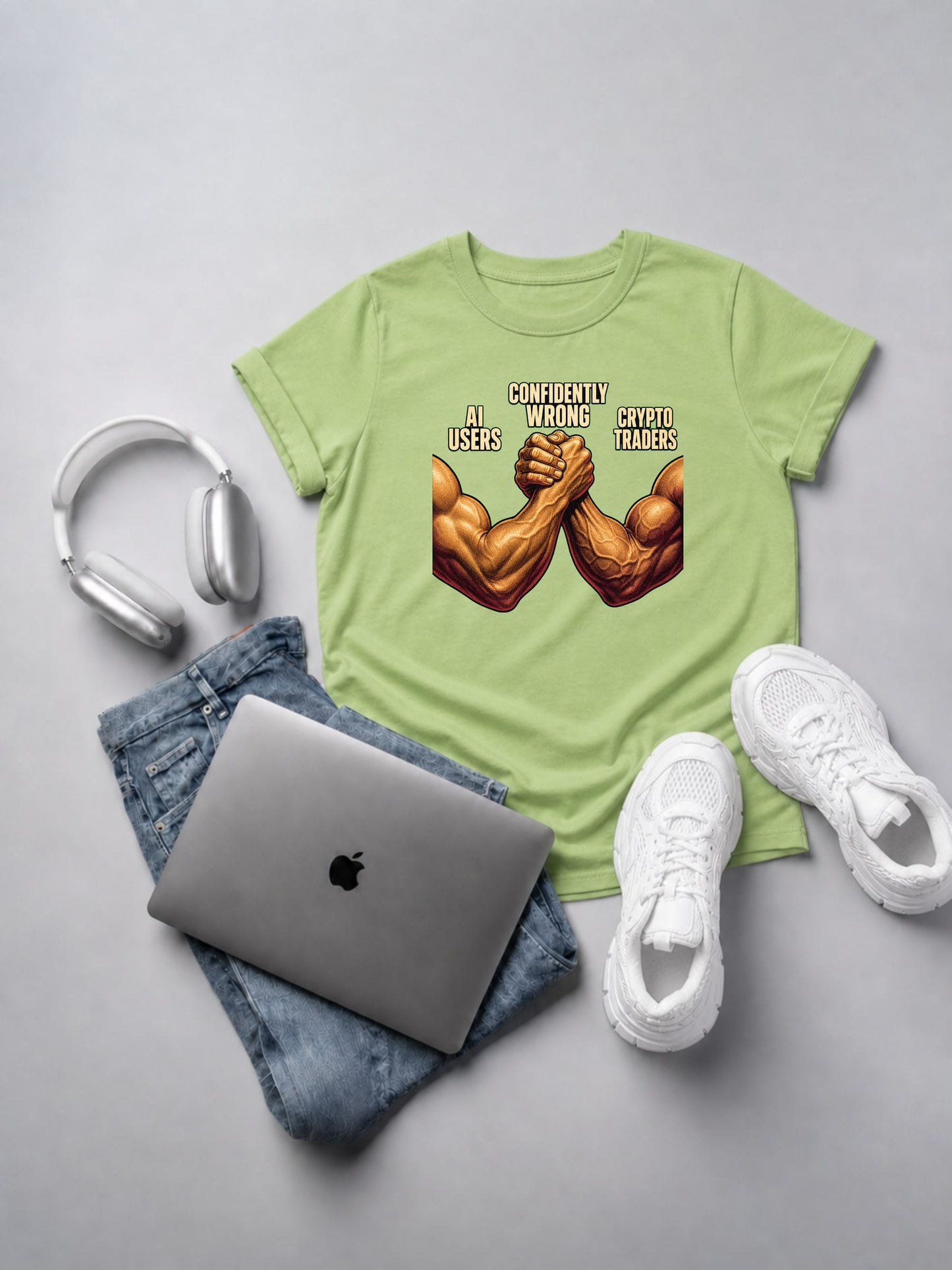 Confidently Wrong Handshake pistachio t-shirt mockup