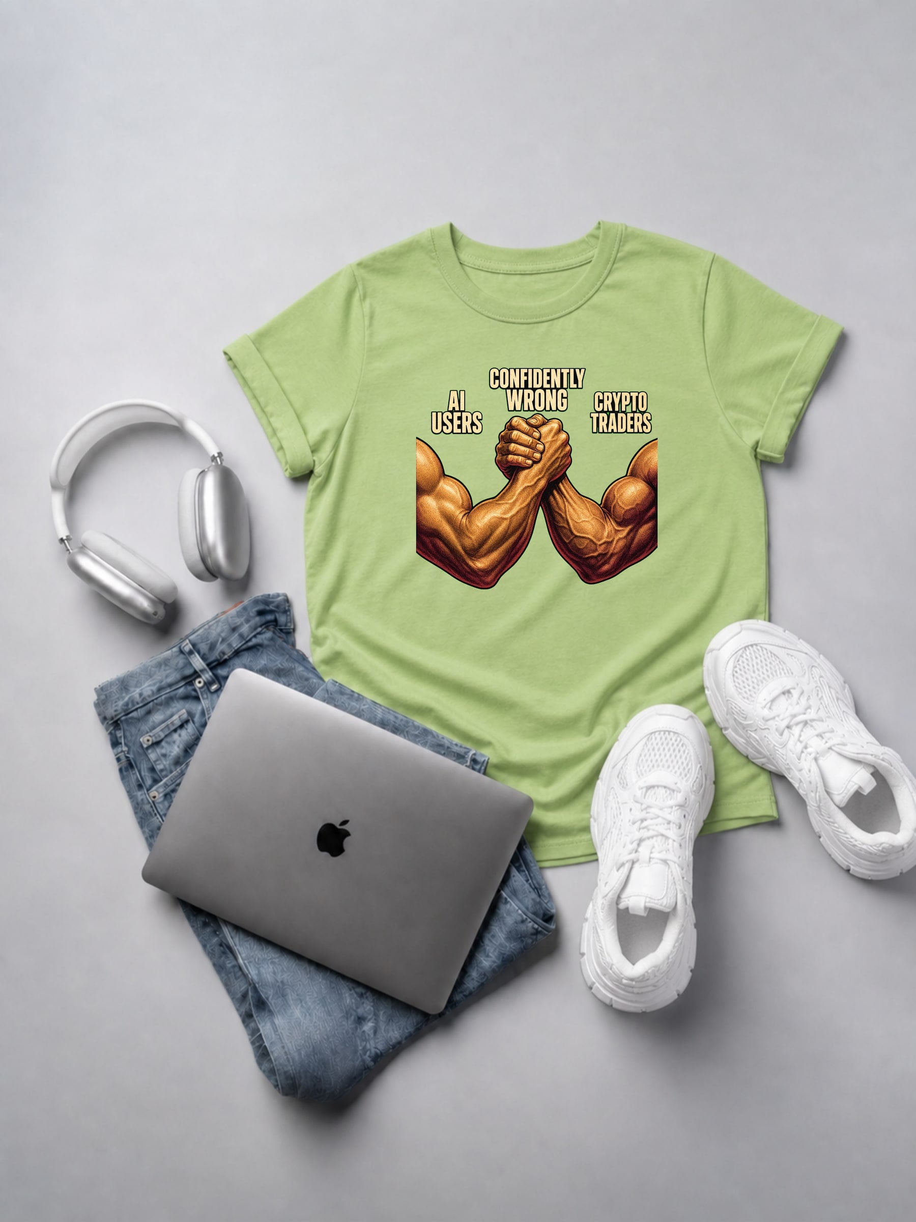 Confidently Wrong Handshake pistachio t-shirt mockup