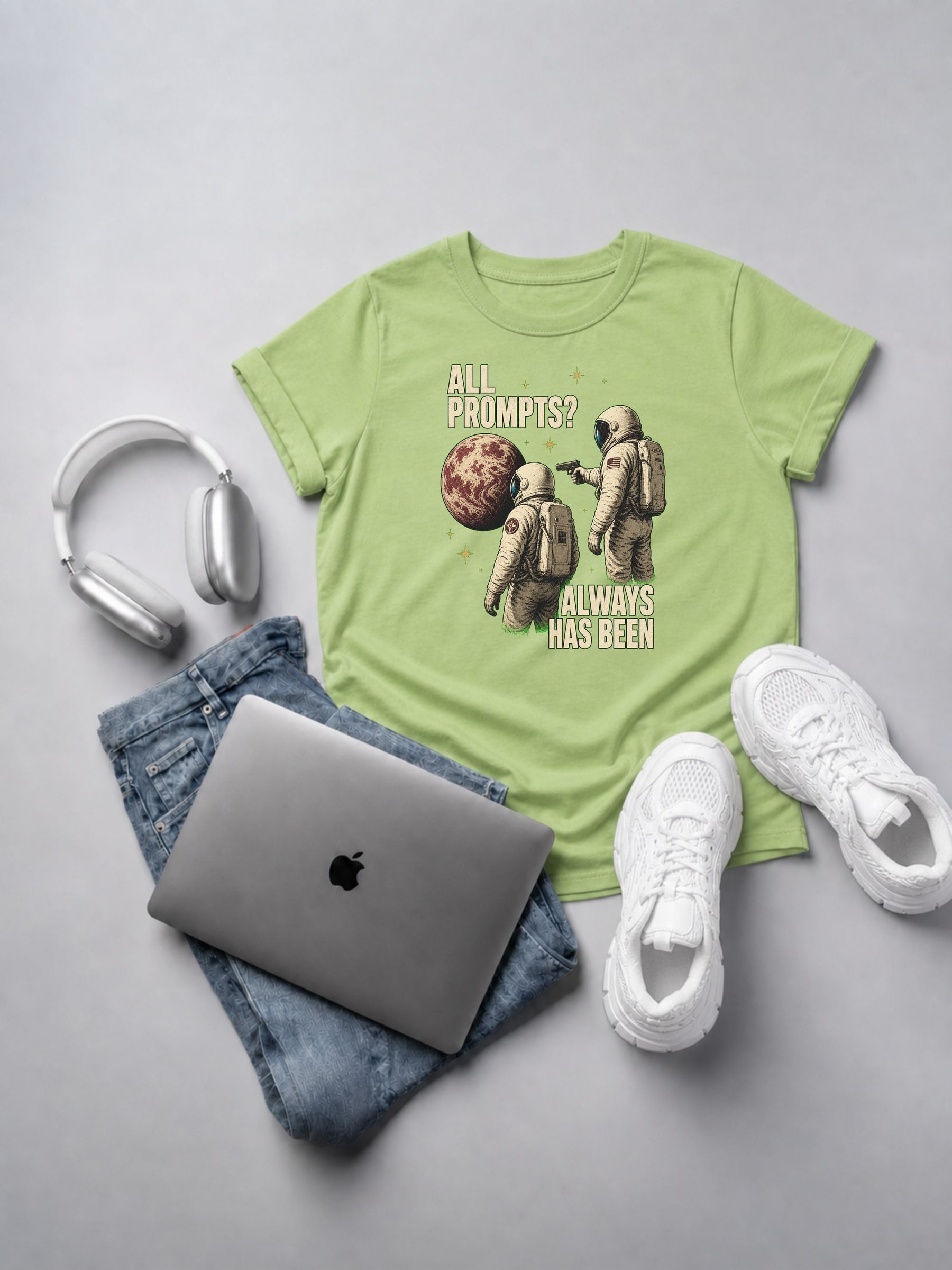 Always Has Been All Prompts pistachio t-shirt mockup