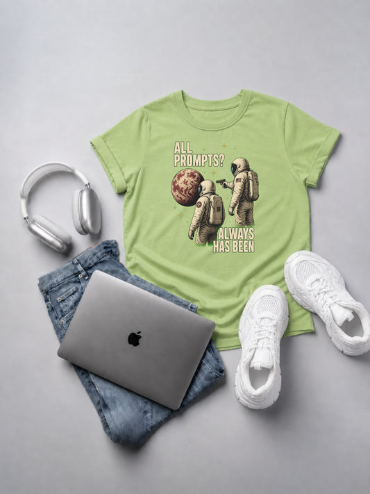 Always Has Been All Prompts pistachio t-shirt mockup