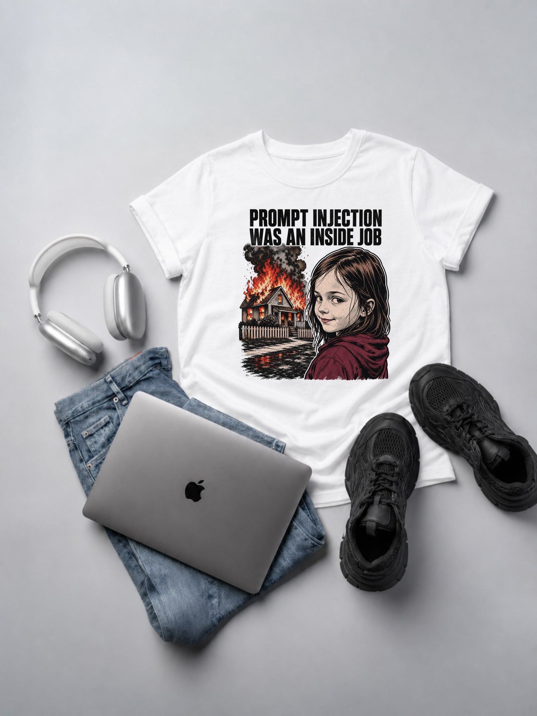 Prompt Injection Was An Inside Job T-Shirt white t-shirt mockup